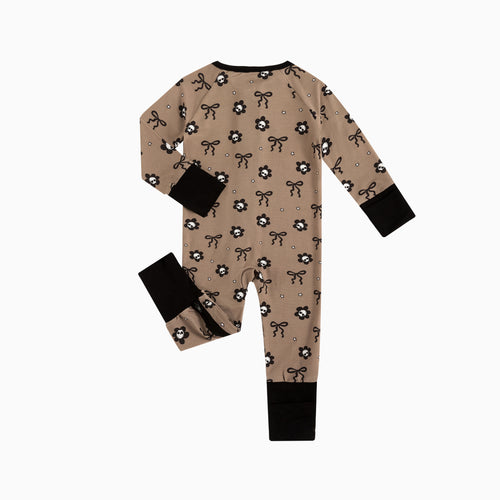 Skull Flower Bow Bamboo Zipper Romper Pajamas