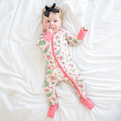 Christmas Pink Plaid Christmas Tree Bamboo Zipper Romper Pajamas