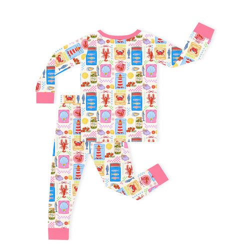 Bamboo Kids Two-Piece Pajama Set Seaside Market Pink