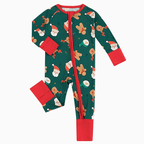 Bamboo Baby Zipper Romper Pajama Christmas Santa Gingerbread Man