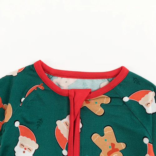 Bamboo Baby Zipper Romper Pajama Christmas Santa Gingerbread Man