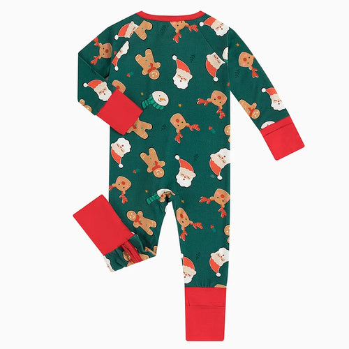 Bamboo Baby Zipper Romper Pajama Christmas Santa Gingerbread Man