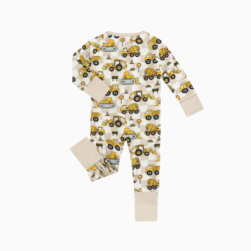 Plaid Truck Bamboo Zipper Romper Pajamas
