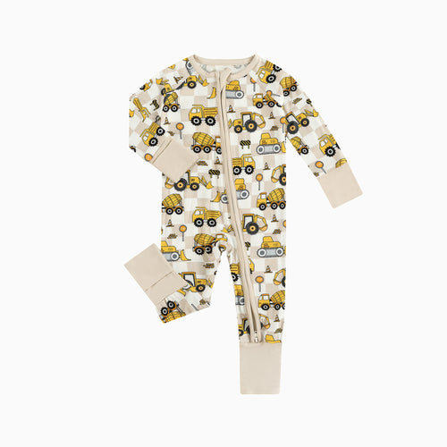 Plaid Truck Bamboo Zipper Romper Pajamas