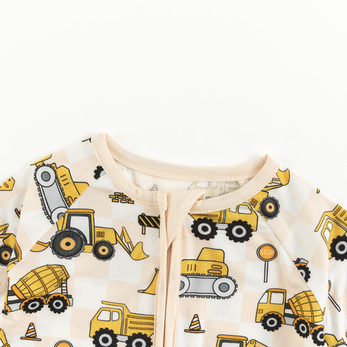 Plaid Truck Bamboo Zipper Romper Pajamas