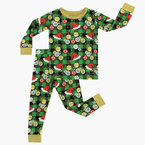 Bamboo Kids Two-Piece Pajama Set Christmas Hat Element