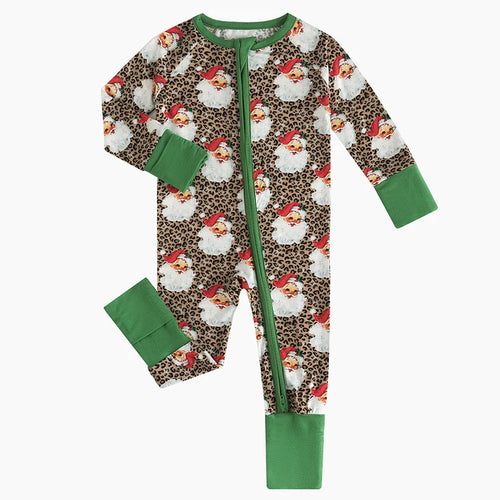 Bamboo Baby Zipper Romper Pajama Christmas Leopard Santa Claus