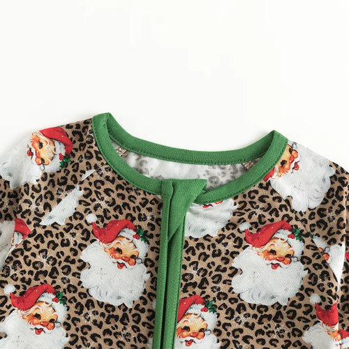 Bamboo Baby Zipper Romper Pajama Christmas Leopard Santa Claus