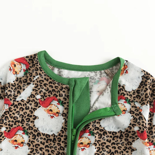 Bamboo Baby Zipper Romper Pajama Christmas Leopard Santa Claus