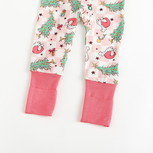 Christmas Pink Plaid Christmas Tree Bamboo Zipper Romper Pajamas