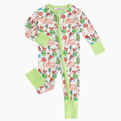 Bamboo Baby Zipper Romper Pajama Merry Christmas Santa Hat