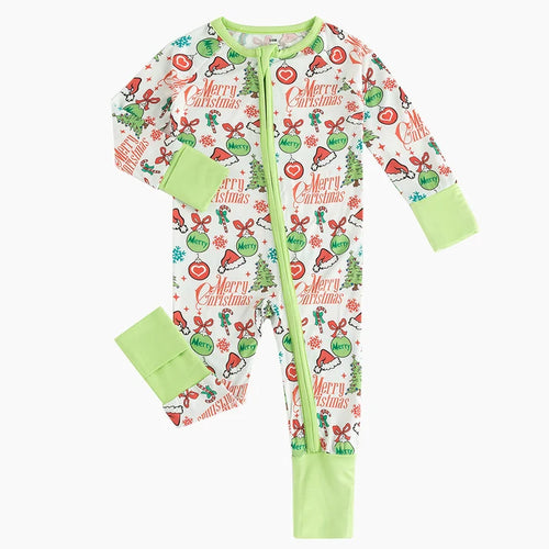 Bamboo Baby Zipper Romper Pajama Merry Christmas Santa Hat