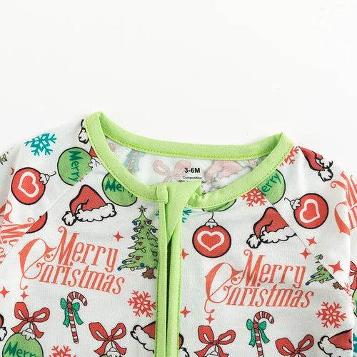 Bamboo Baby Zipper Romper Pajama Merry Christmas Santa Hat