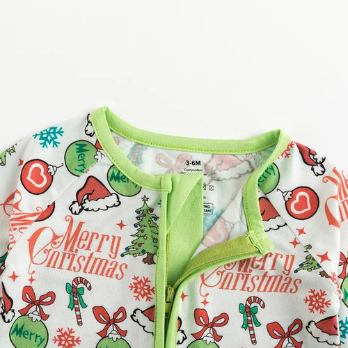 Bamboo Baby Zipper Romper Pajama Merry Christmas Santa Hat