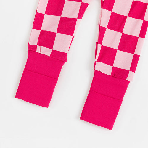 High-end Bamboo Rose Red Checkerboard Zipper Romper Pajamas