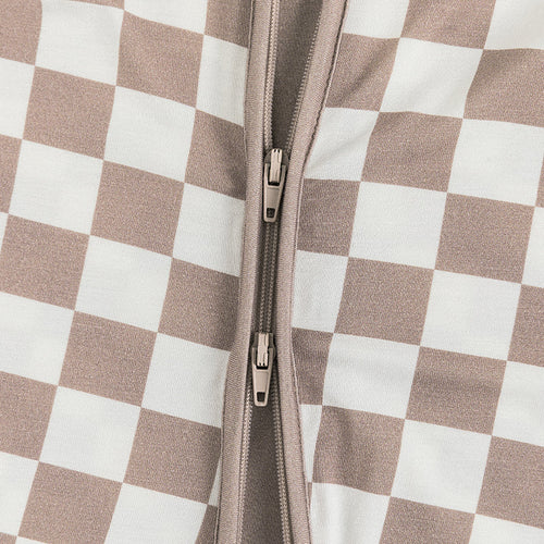 Light Gray Checkerboard Design Bamboo Zipper Romper Pajamas