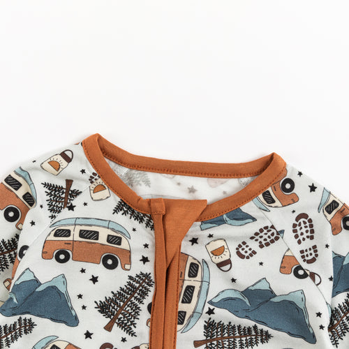 Christmas Retro Camper Van Bamboo Zipper Romper