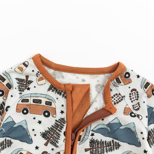 Christmas Retro Camper Van Bamboo Zipper Romper