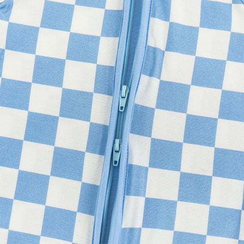 Blue Checkerboard Design Bamboo Zipper Romper Pajamas