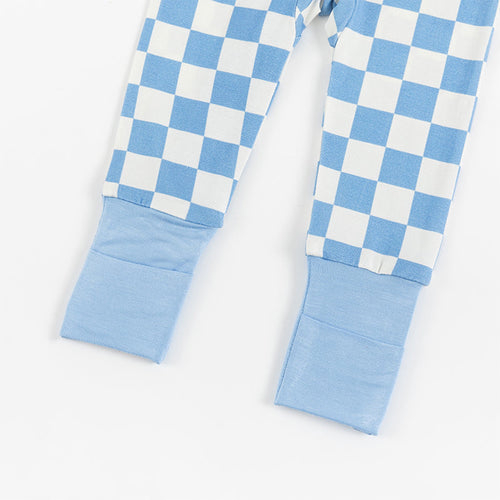 Blue Checkerboard Design Bamboo Zipper Romper Pajamas
