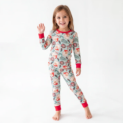 Bamboo Kids Two-Piece Set Christmas Santa Claus Plaid