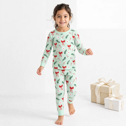 Bamboo Kids Two-Piece Pajama Set Christmas Bows and Candy Cane Garden