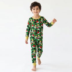 Bamboo Kids Two-Piece Pajama Set Christmas Hat Element
