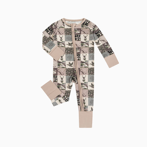 Animal Camouflage Checkerboard Bamboo Zipper Romper Pajamas