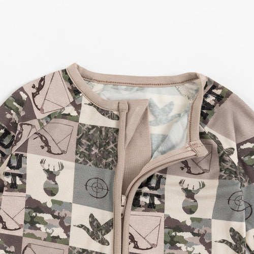 Animal Camouflage Checkerboard Bamboo Zipper Romper Pajamas