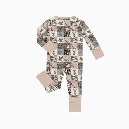 Animal Camouflage Checkerboard Bamboo Zipper Romper Pajamas