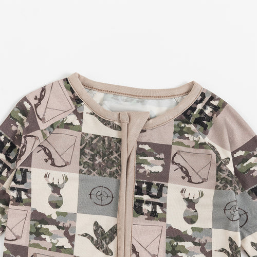 Animal Camouflage Checkerboard Bamboo Zipper Romper Pajamas