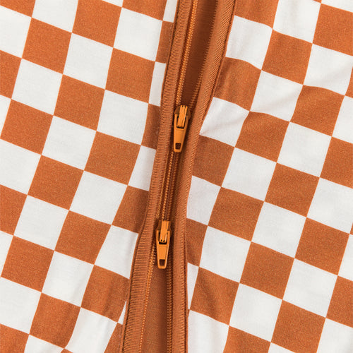 Orange Checkerboard Design Bamboo Zipper Romper Pajamas