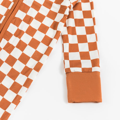 Orange Checkerboard Design Bamboo Zipper Romper Pajamas