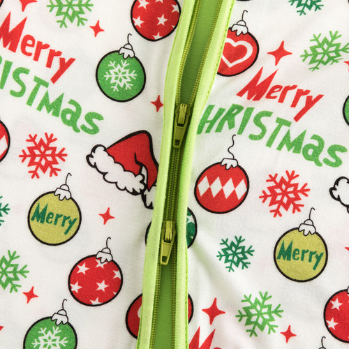 Merry Christmas Snowflake Baby Bamboo Zipper Romper Pajamas