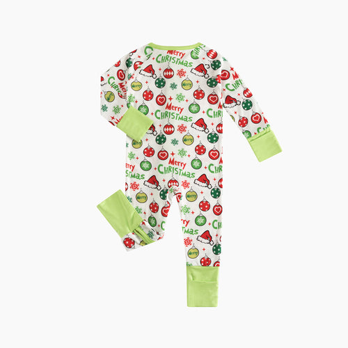 Merry Christmas Snowflake Baby Bamboo Zipper Romper Pajamas