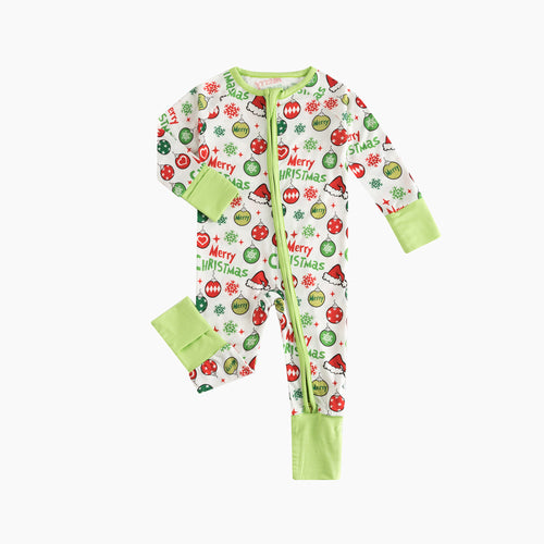 Merry Christmas Snowflake Baby Bamboo Zipper Romper Pajamas