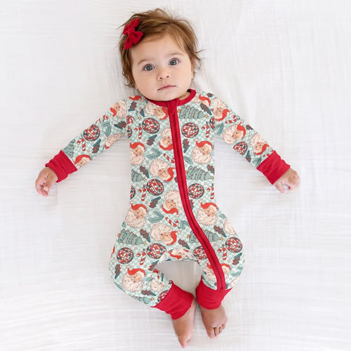 Bamboo Baby Zipper Romper Pajama Christmas Santa Claus Plaid