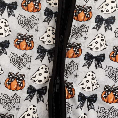 Halloween Pumpkin Bow Baby Bamboo Zipper Romper Pajamas