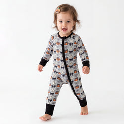 Halloween Pumpkin Bow Baby Bamboo Zipper Romper Pajamas
