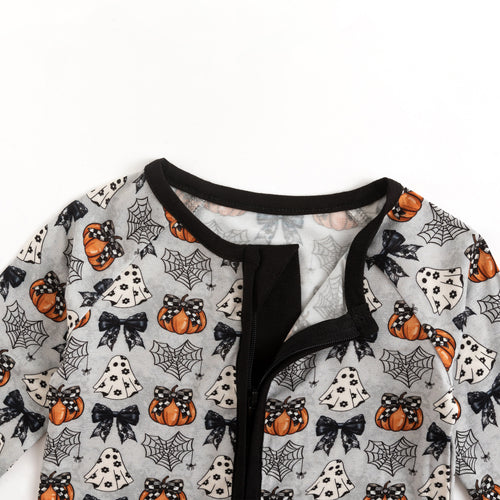 Halloween Pumpkin Bow Baby Bamboo Zipper Romper Pajamas