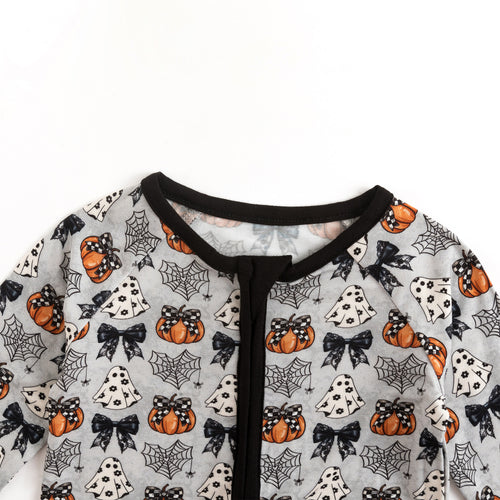 Halloween Pumpkin Bow Baby Bamboo Zipper Romper Pajamas