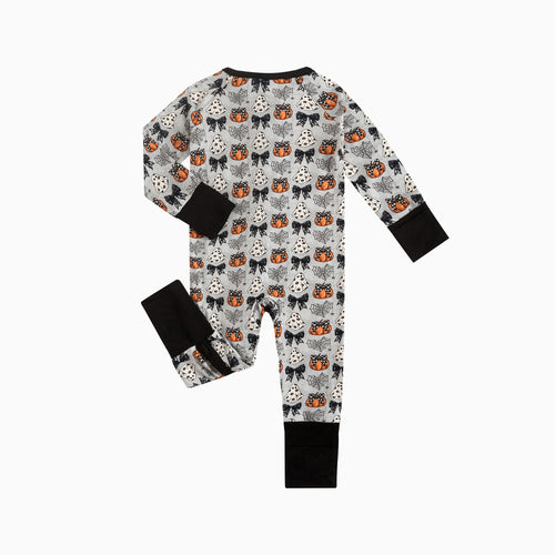Halloween Pumpkin Bow Baby Bamboo Zipper Romper Pajamas