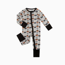 Halloween Pumpkin Bow Baby Bamboo Zipper Romper Pajamas