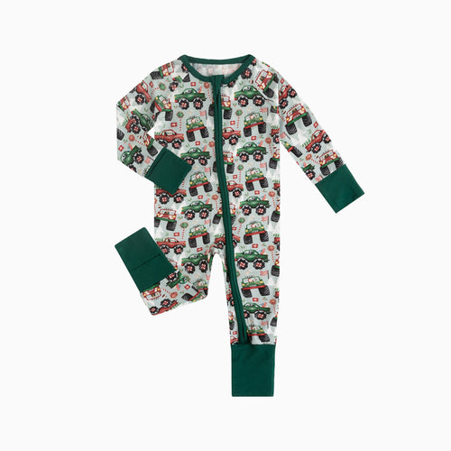 Christmas Truck Bamboo Zipper Romper Pajamas