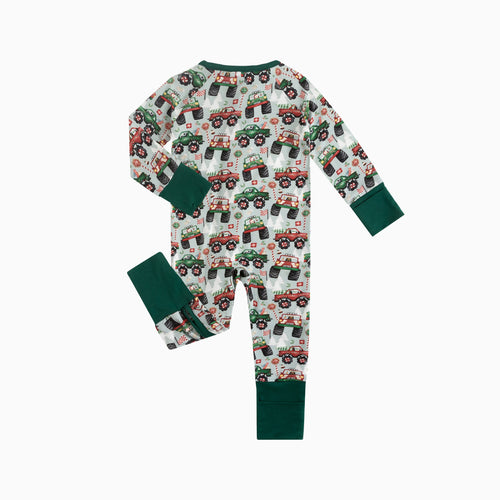 Christmas Truck Bamboo Zipper Romper Pajamas