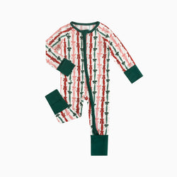 Three-color Striped Bow Bamboo Zipper Romper Pajamas