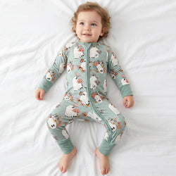 Halloween Green Ghost Flowers Baby Bamboo Zipper Romper Pajamas