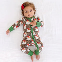 Bamboo Baby Zipper Romper Pajama Christmas Leopard Santa Claus