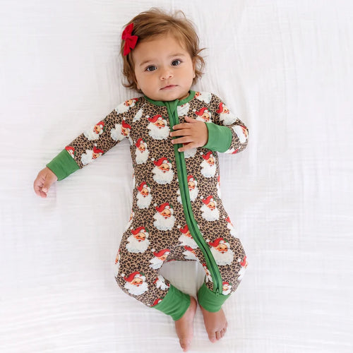Bamboo Baby Zipper Romper Pajama Christmas Leopard Santa Claus