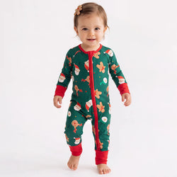 Bamboo Baby Zipper Romper Pajama Christmas Santa Gingerbread Man